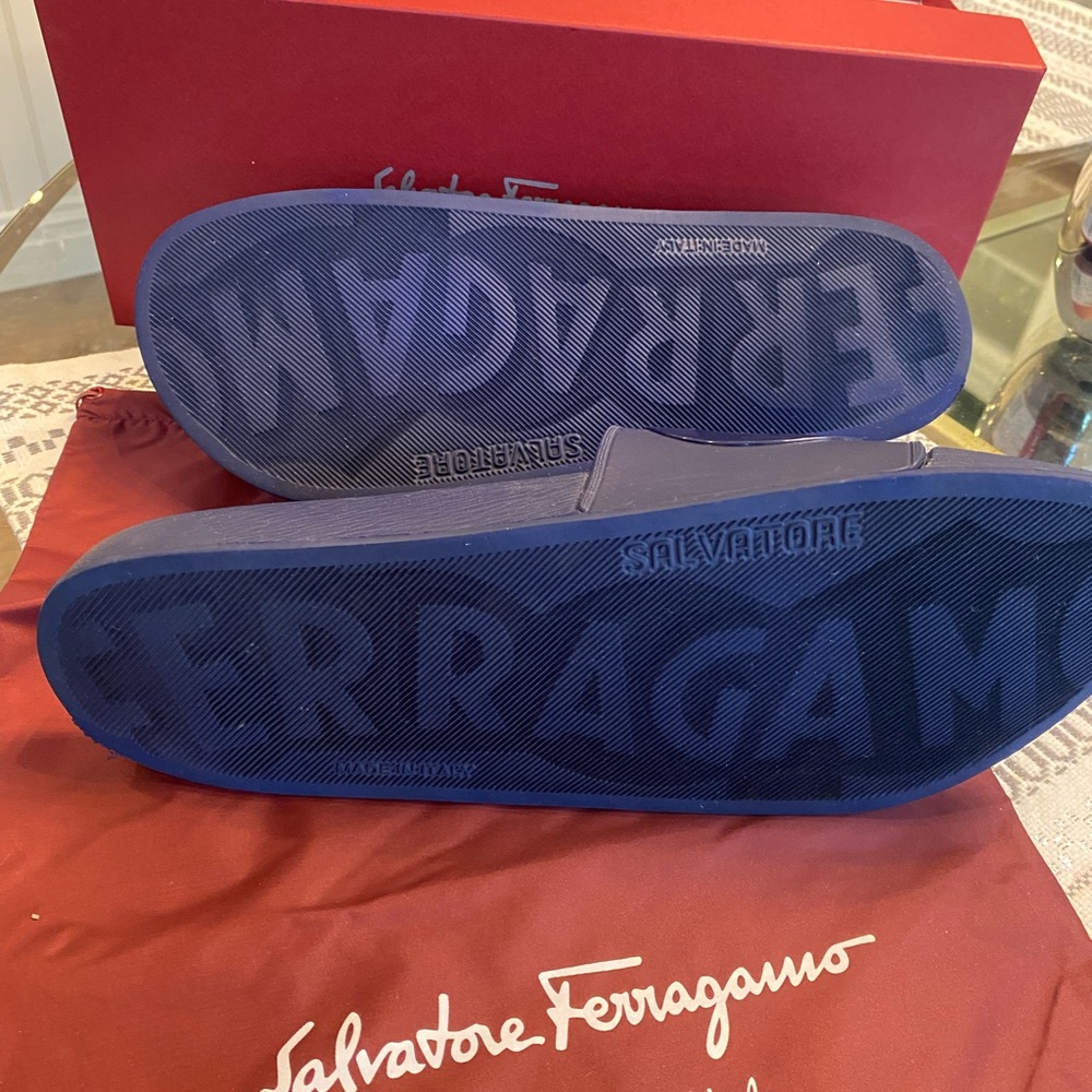 Salvatore Ferragamo indigo slides. Barry worn